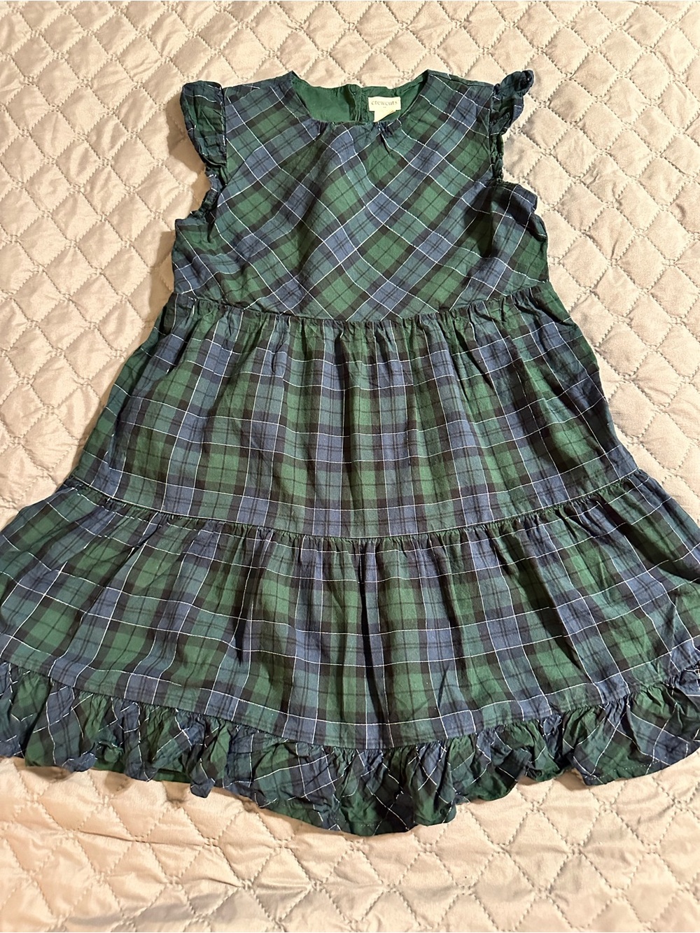 Crewcuts Green and Blue Plaid Tiered Ruffle Dress Size 8